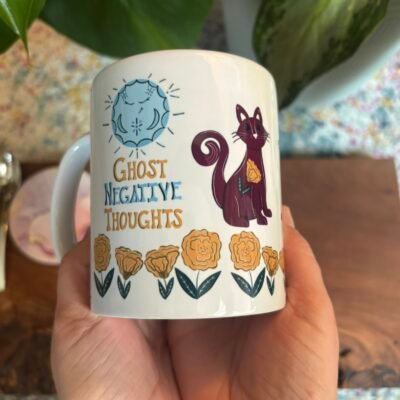"Ghost Negative Thoughts" Mug with Cats and Mums