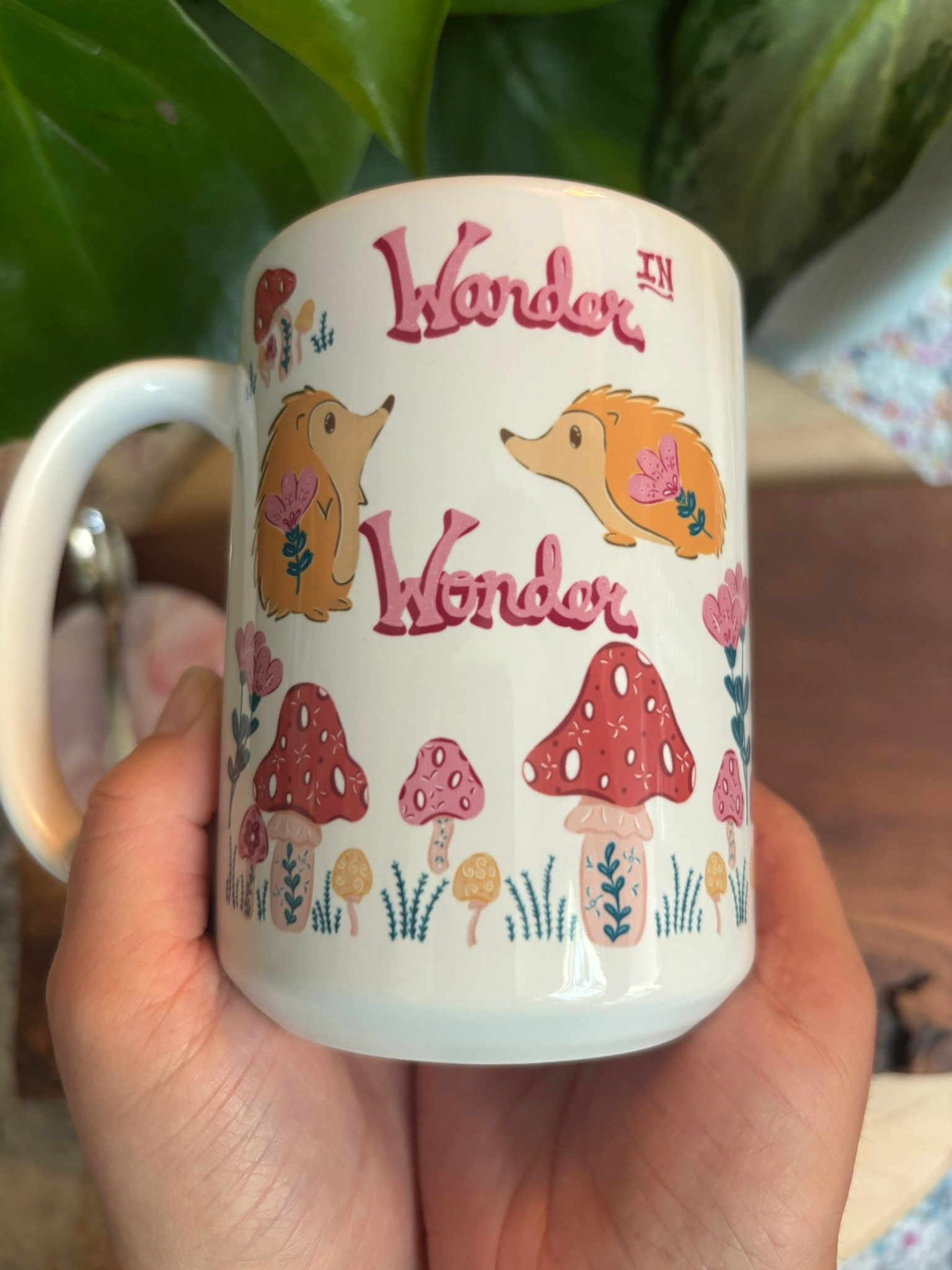 “Wander in Wonder” Mug with Hedgehogs and Mushrooms - Image 2