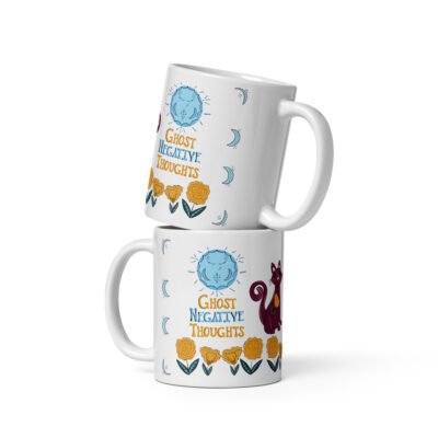 "Ghost Negative Thoughts" Mug with Cats and Mums
