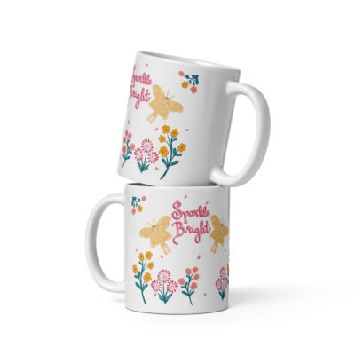 “Sparkle Bright” Mug with Moths and Wildflowers