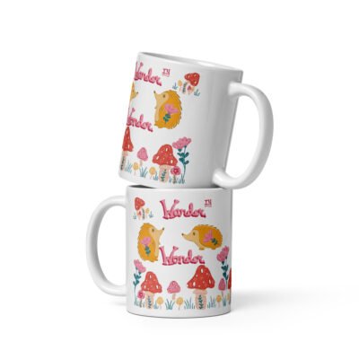 “Wander in Wonder” Mug with Hedgehogs and Mushrooms